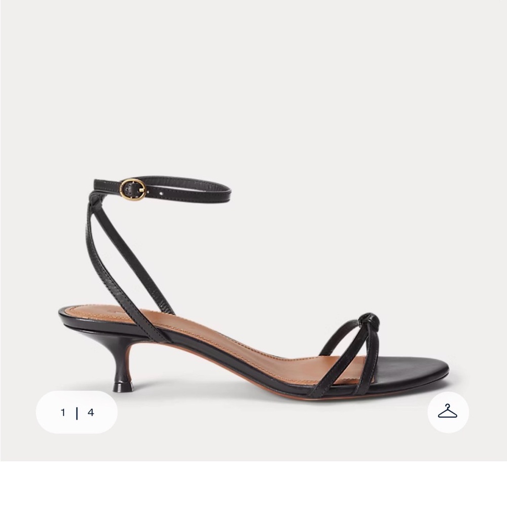 Polo by Ralph Lauren Black Leather Ankle-Strap Knot Kitten Heel Sandal